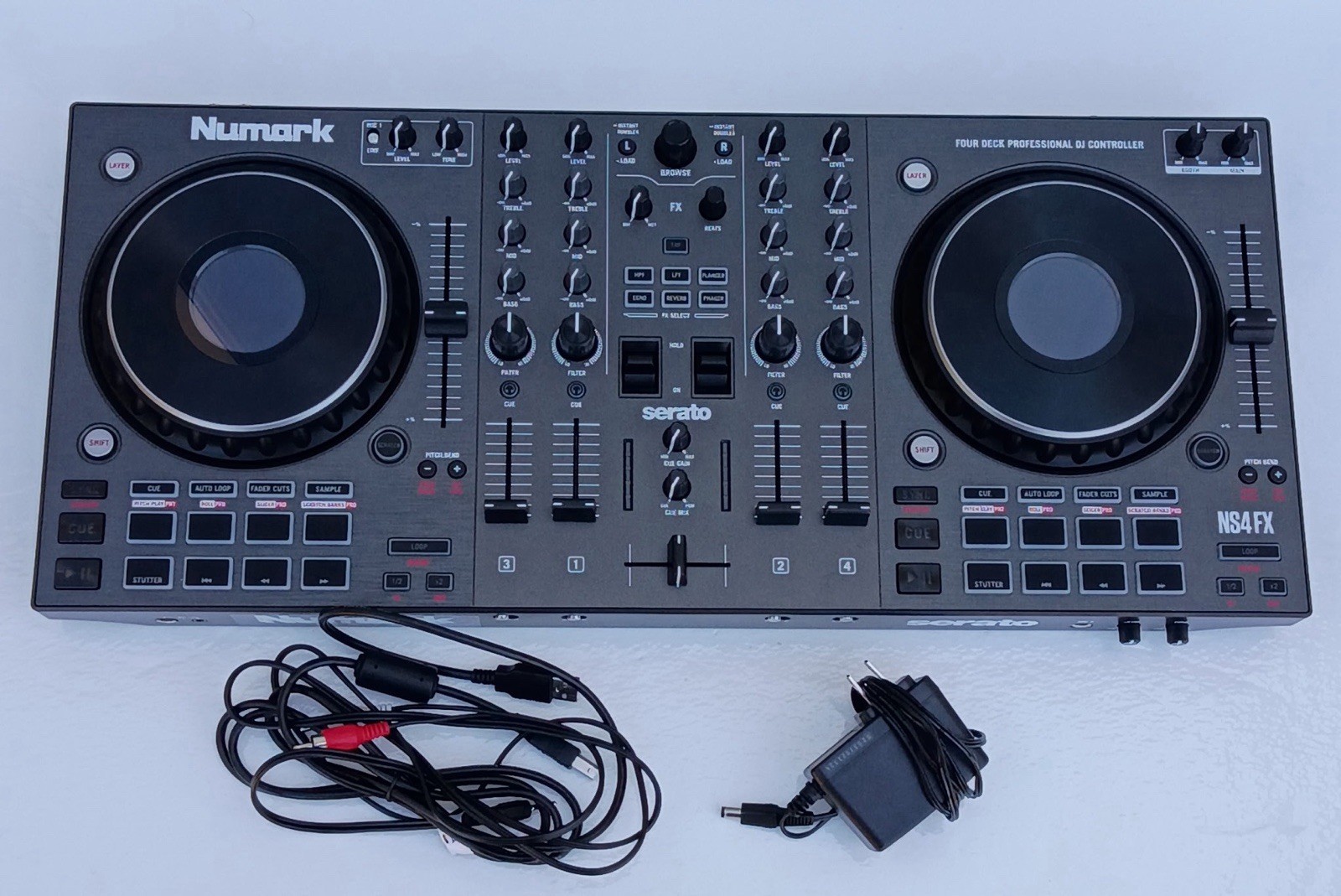 Numark NS4FX 4-Deck DJ Controller, Built-in Mixer, Serato, PC/Mac, Black