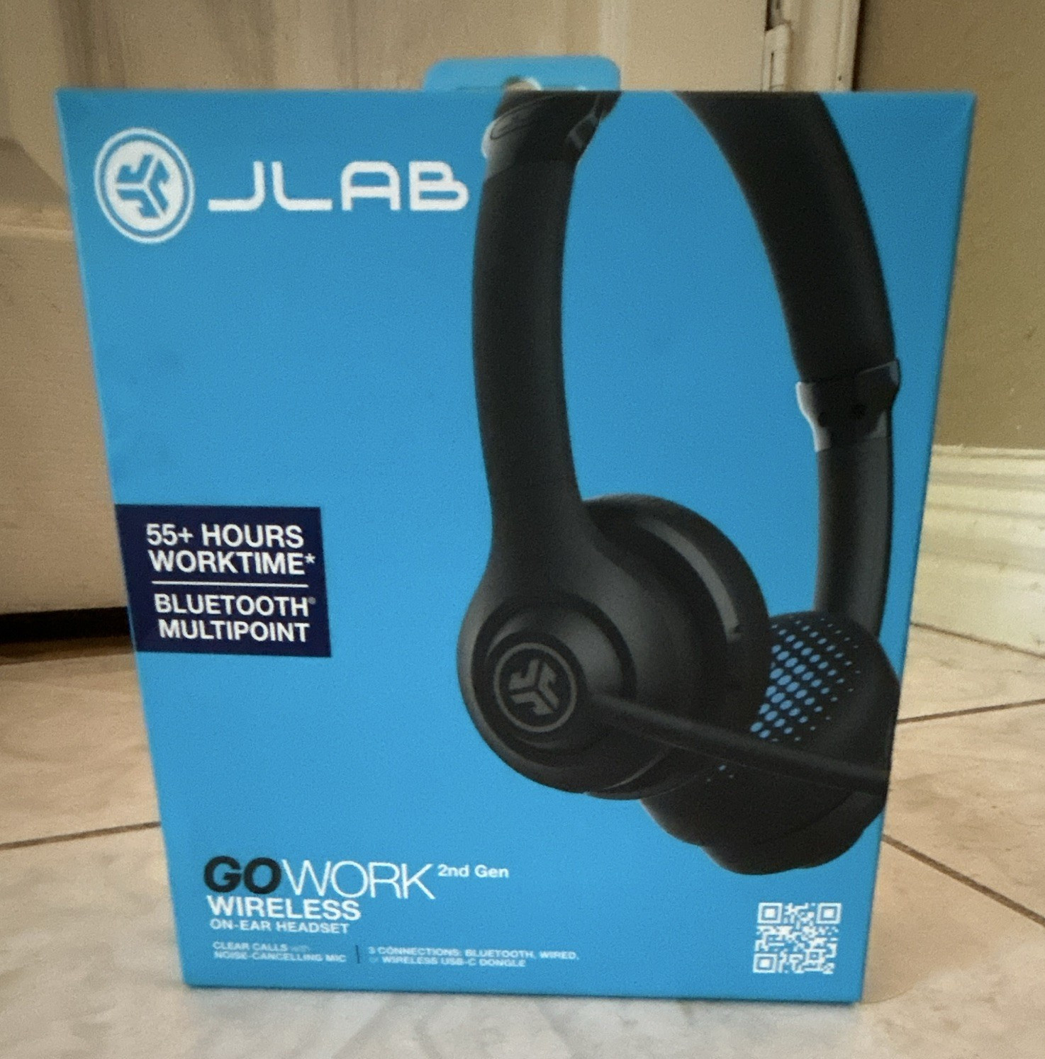 JLab Go Work 2nd Gen Wireless On-Ear Bluetooth Boom Mic USB-C Dongle Black