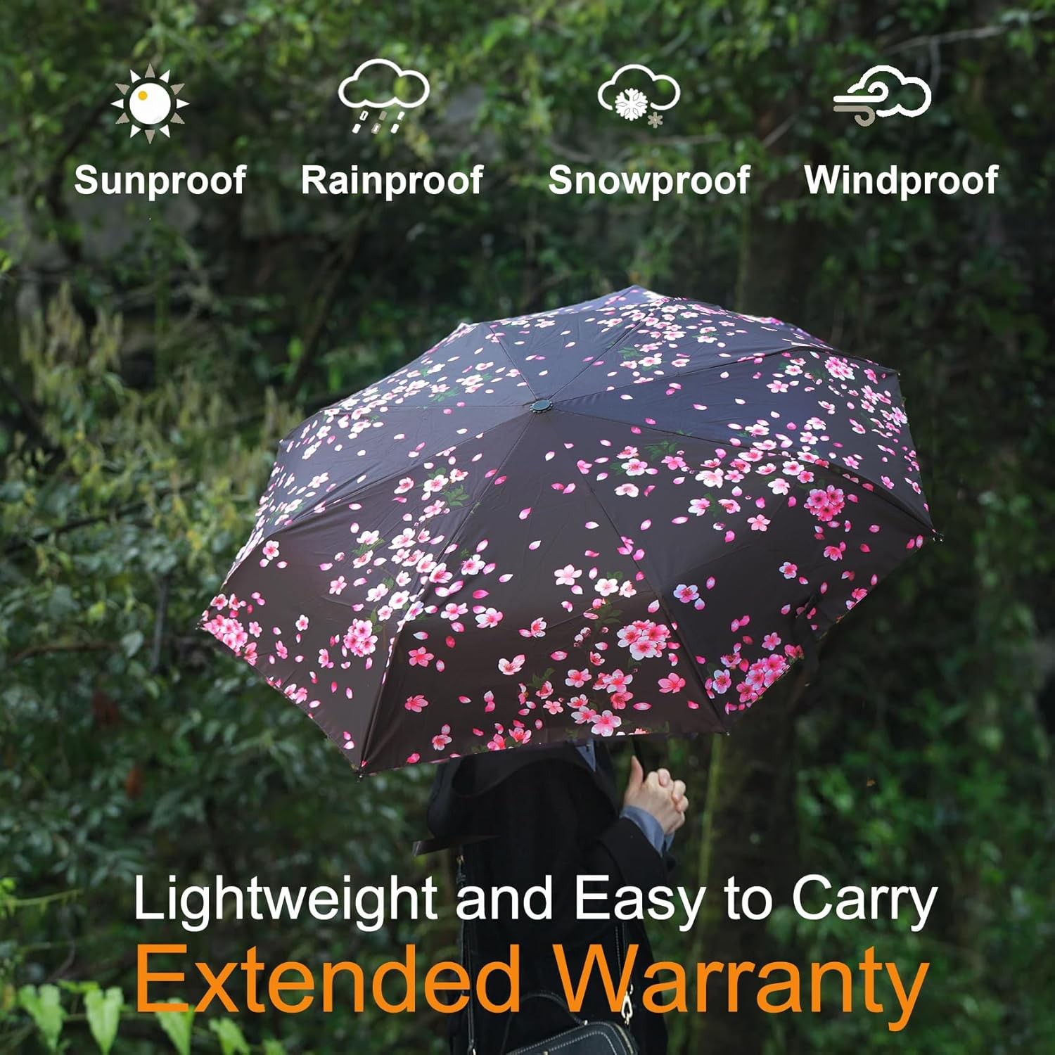 SIEPASA Sakura Compact Travel Umbrella Windproof Automatic Folding Lightweight