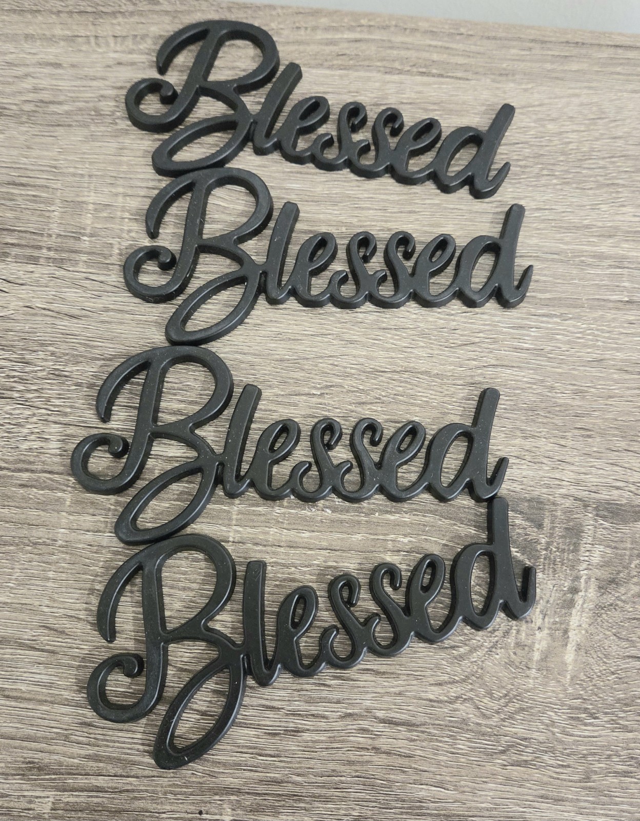 Lot of 4 Blessed in Cursive Black Metal Cutout Sign Craft Decor 6" SEE DESCRIPTI