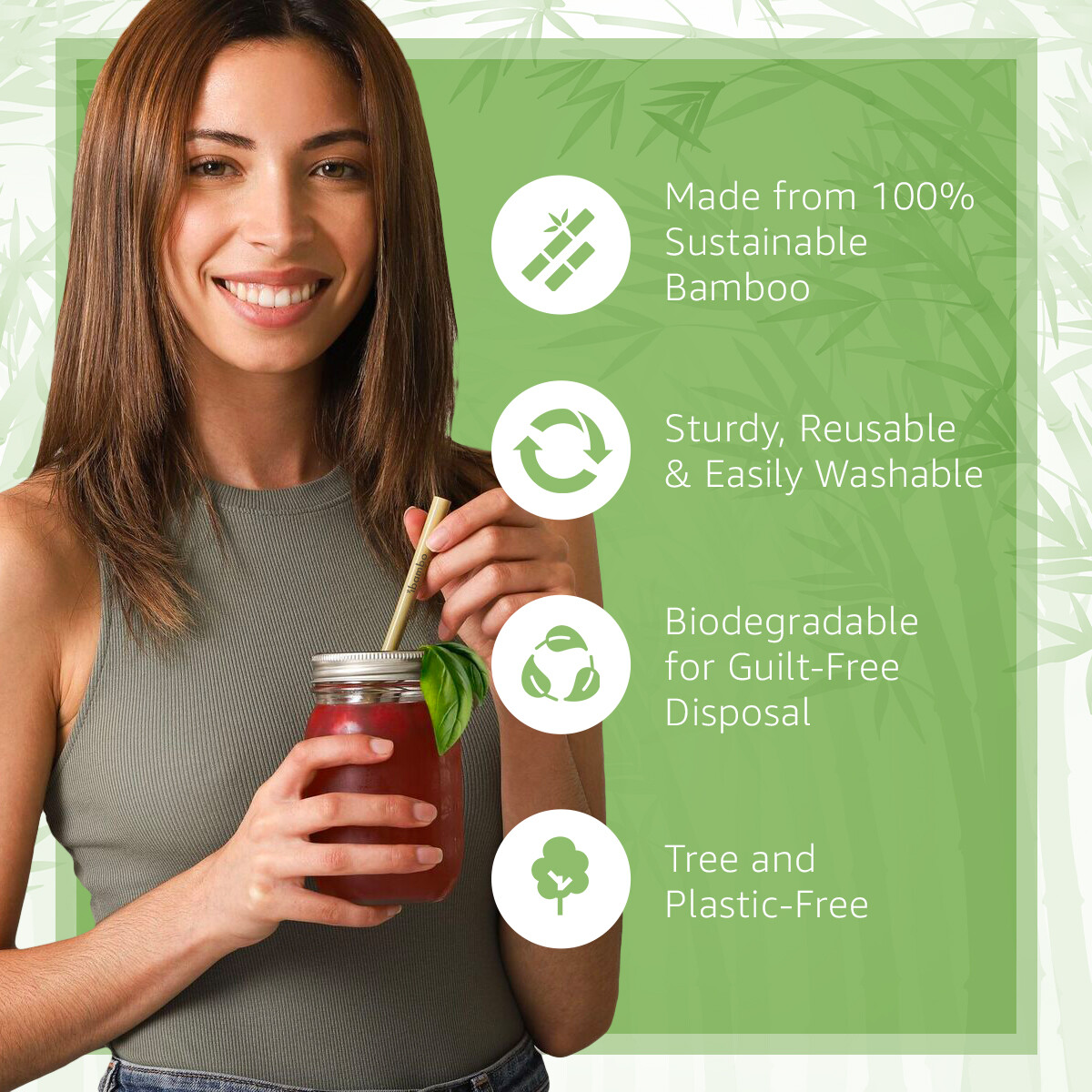 Ibambo Bamboo Reusable Straws - Straw Cleaners Included, Compostable & Washable