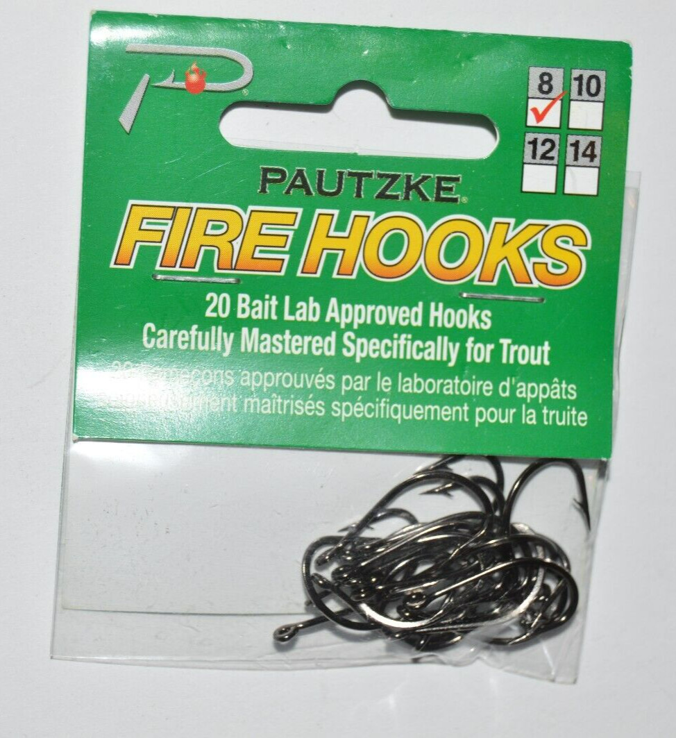 pautzke fire hooks size 8 trout 20 per pack dough bait salmon eggs corn