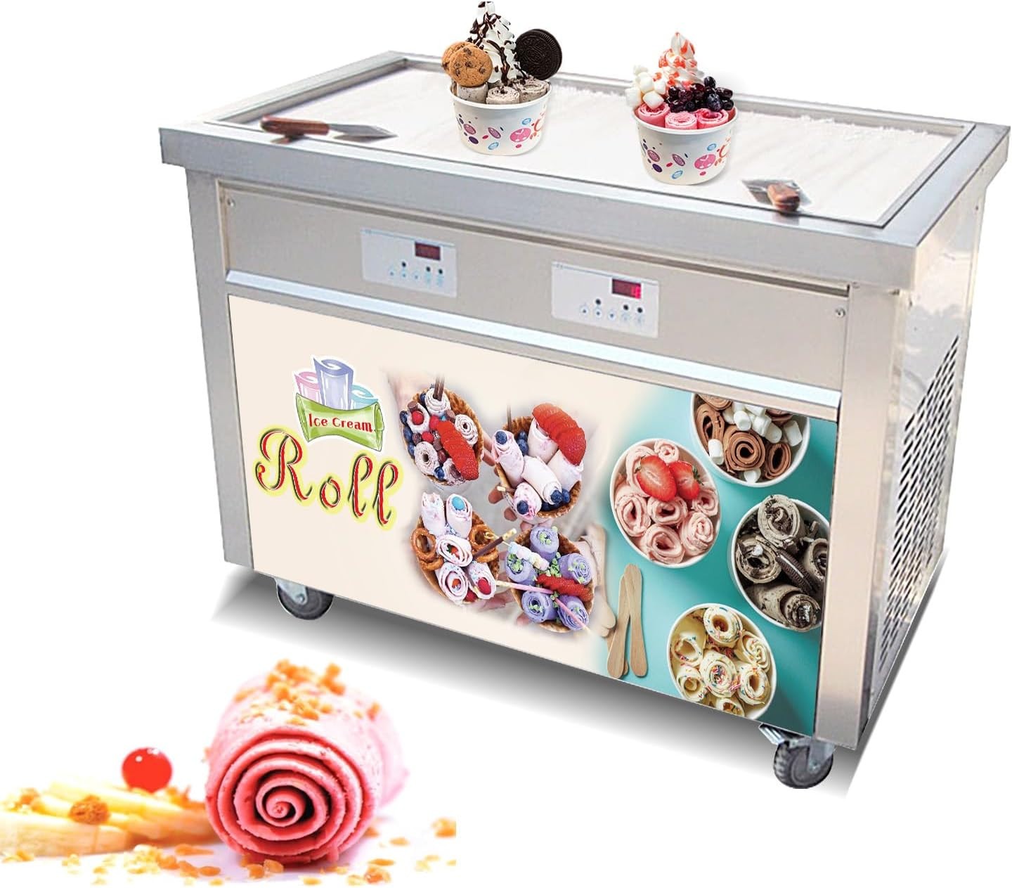 USA Kolice ETL Commercial 38.60"x19.7" Big Rectangle Pan Roll Ice Cream Machine