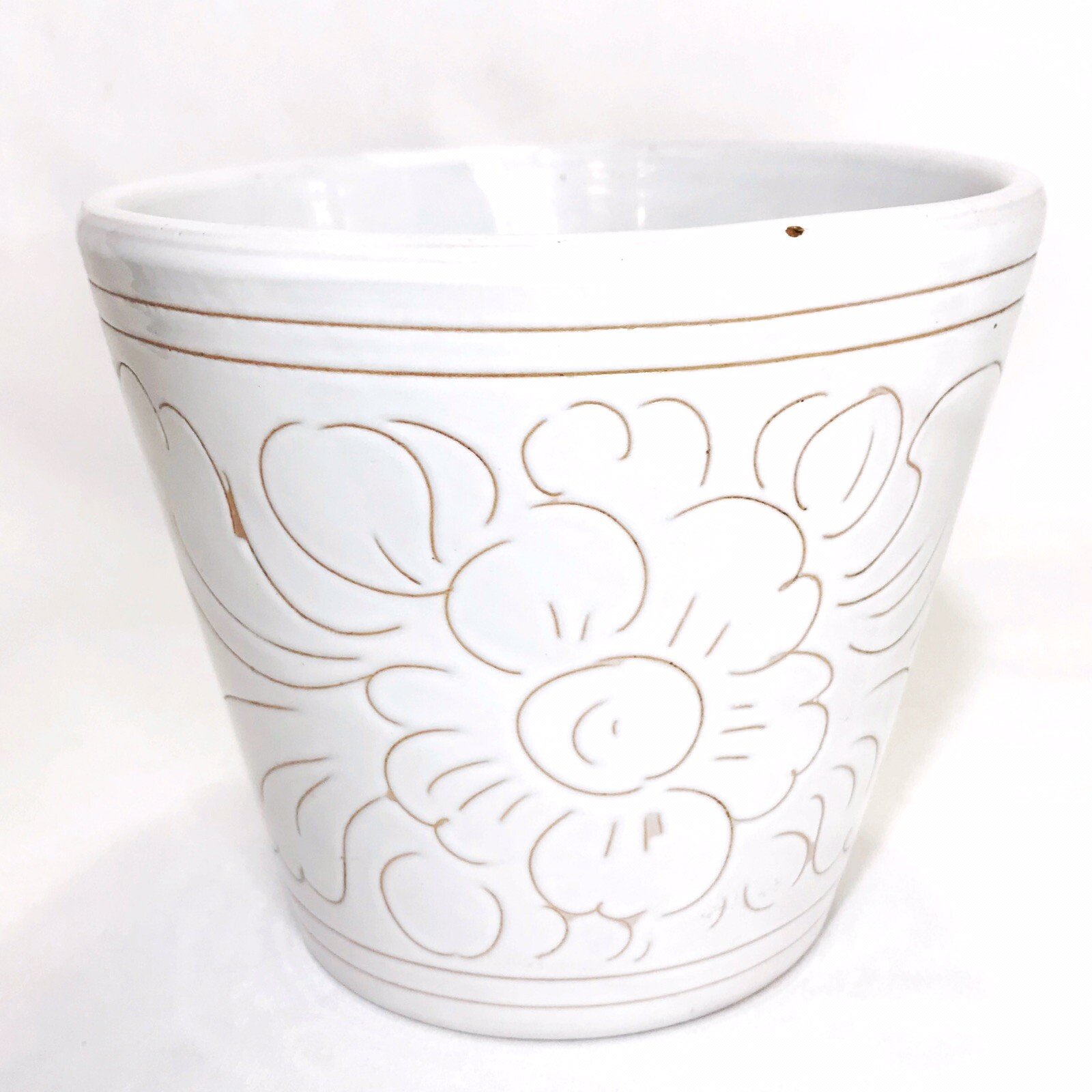Vintage Italian Sgraffito Pottery Planter Monochromatic 5" Signed