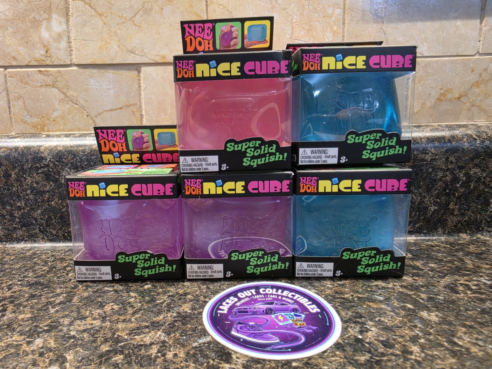 Nee Doh Nice Cube - Lot Of 5, Blue Pink And Purple, Authentic -Brand New, Sealed