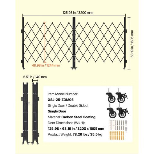 Double Folding Security Gate, Lockable Scissor Gate with 360?° Swivel Caster