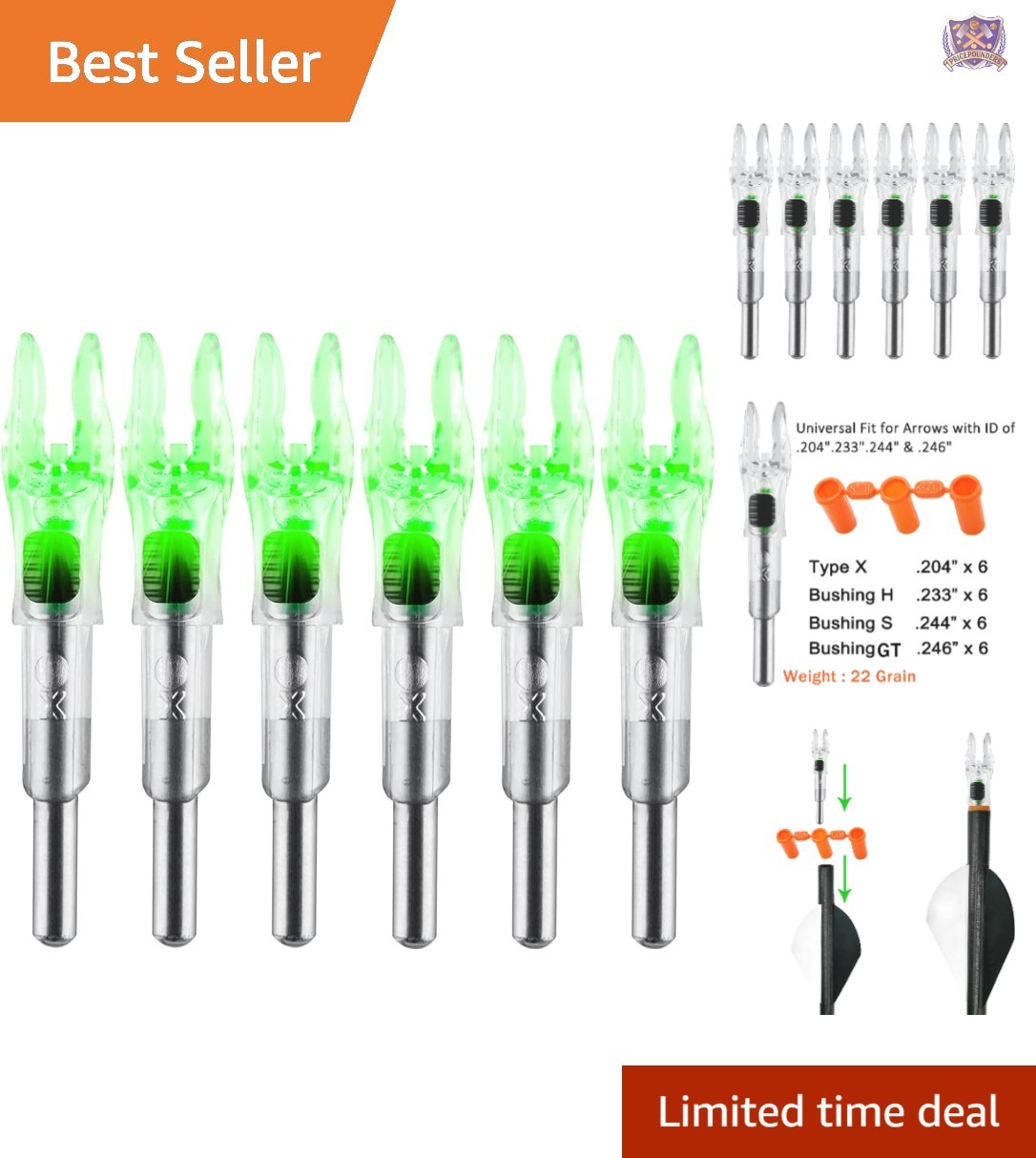 6 Pack LED Arrow Nocks for Arrows .204-.246 Inch with Switch, Durable