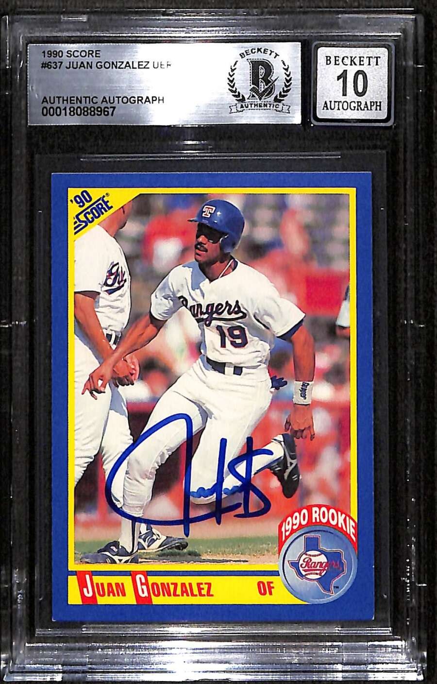 1990 Score 637 Juan Gonzalez RC BAS Auto 10 Autograph BGS Authentic C99208