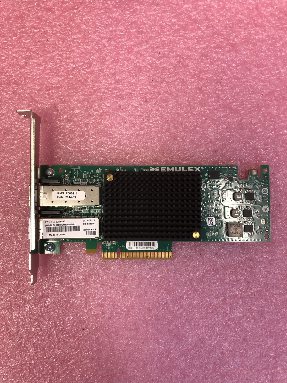 00D8543 	Emulex 2 Port PCI-e 10GB Fibre Chan Card PDA