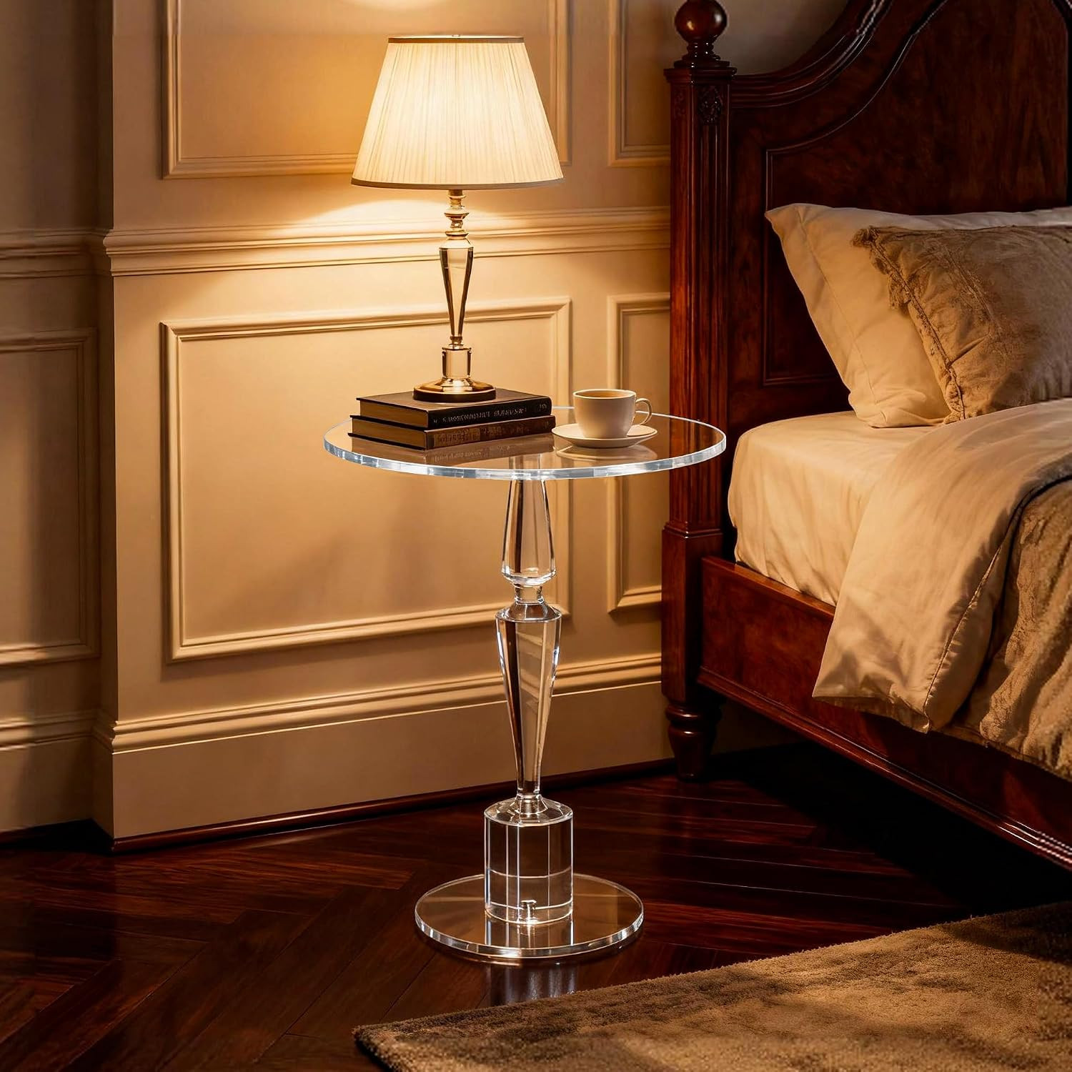 Acrylic round Side Table, End Table Nightstand Pedestal Table for Living Room, B