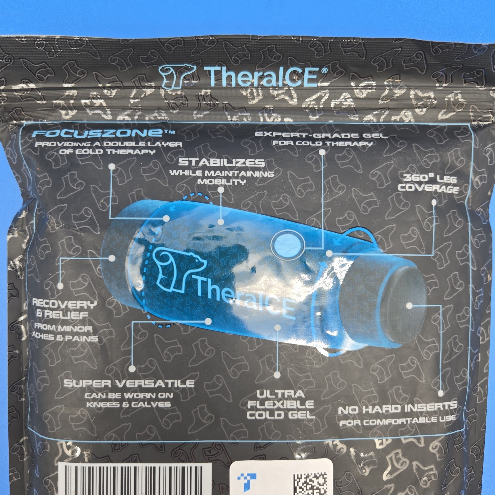 TheralCE Cold Compression Knee Sleeve PRO Large Black Reusable Ice Pack Wrap