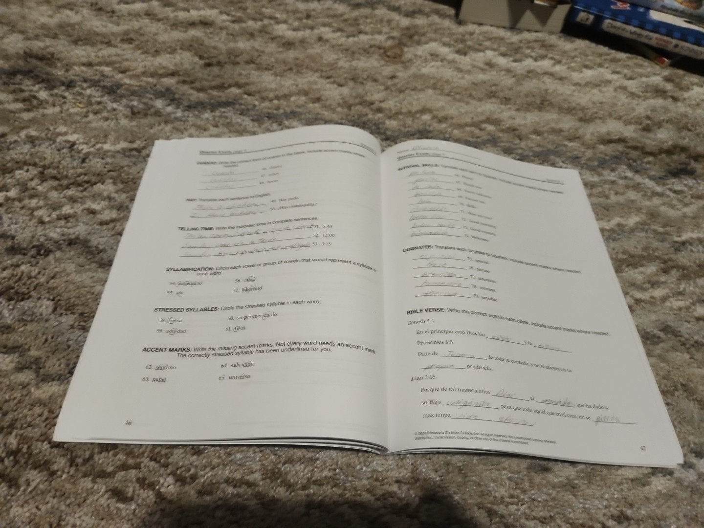 Abeka Student Spanish 1 Volume 1 Quizzes/Tests
