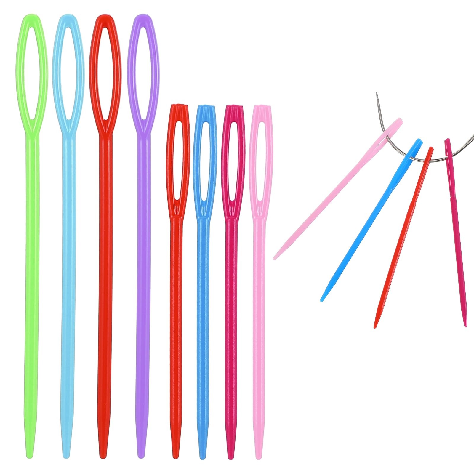 Ymapinc 100Pcs 2.76+3.54inch Large Eye Plastic Sewing Needles, multicolored