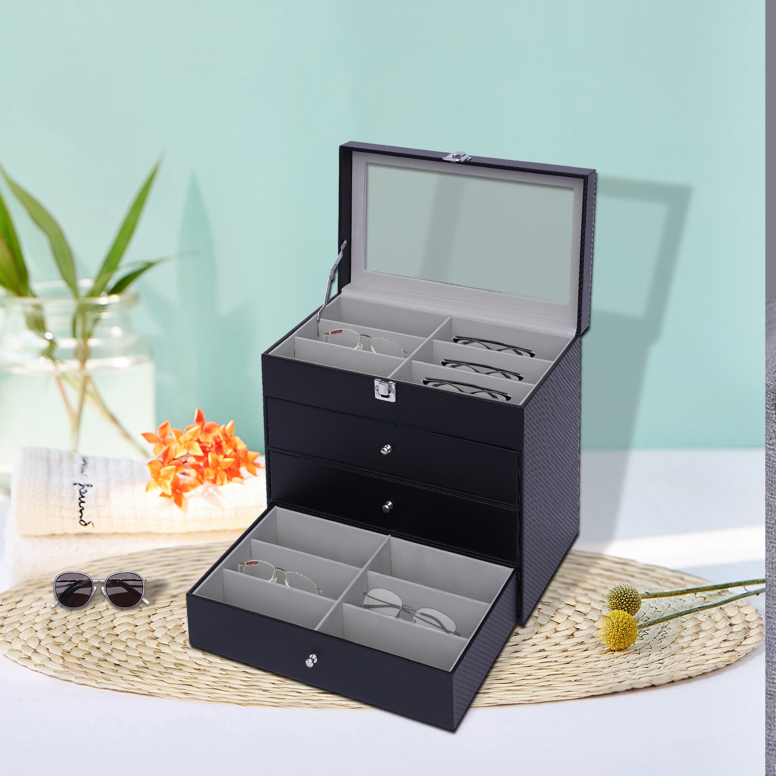 24-Grids Eyeglass Sunglasses Glasses Storage Display Box/ Holder Organizer Case