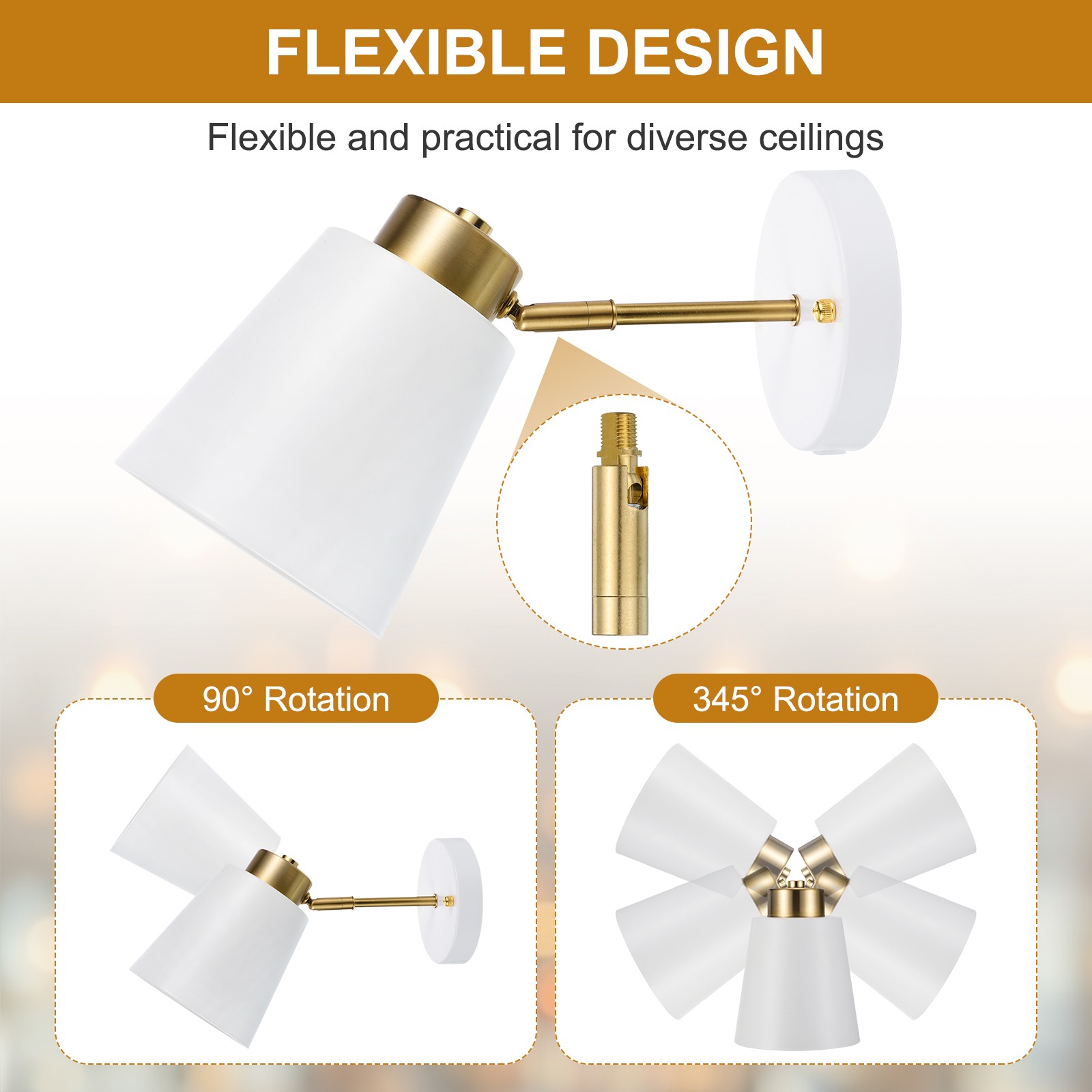 180/350 Degree M10 Thread Silver 53x12mm Sloped Ceiling Adapter