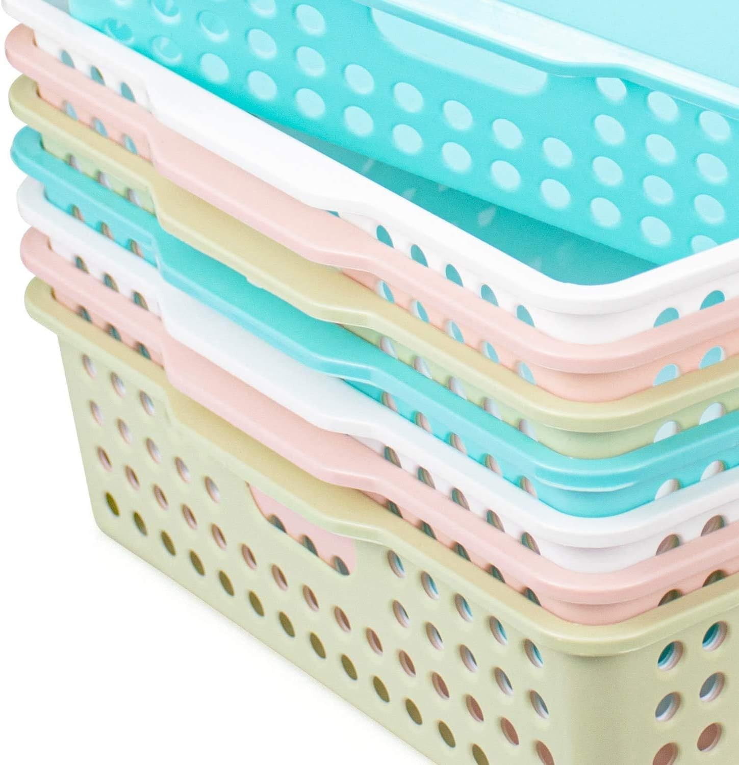 8 Pack Plastic Storage Baskets - Colorful Paper Organizer Baskets Plastic Shelf