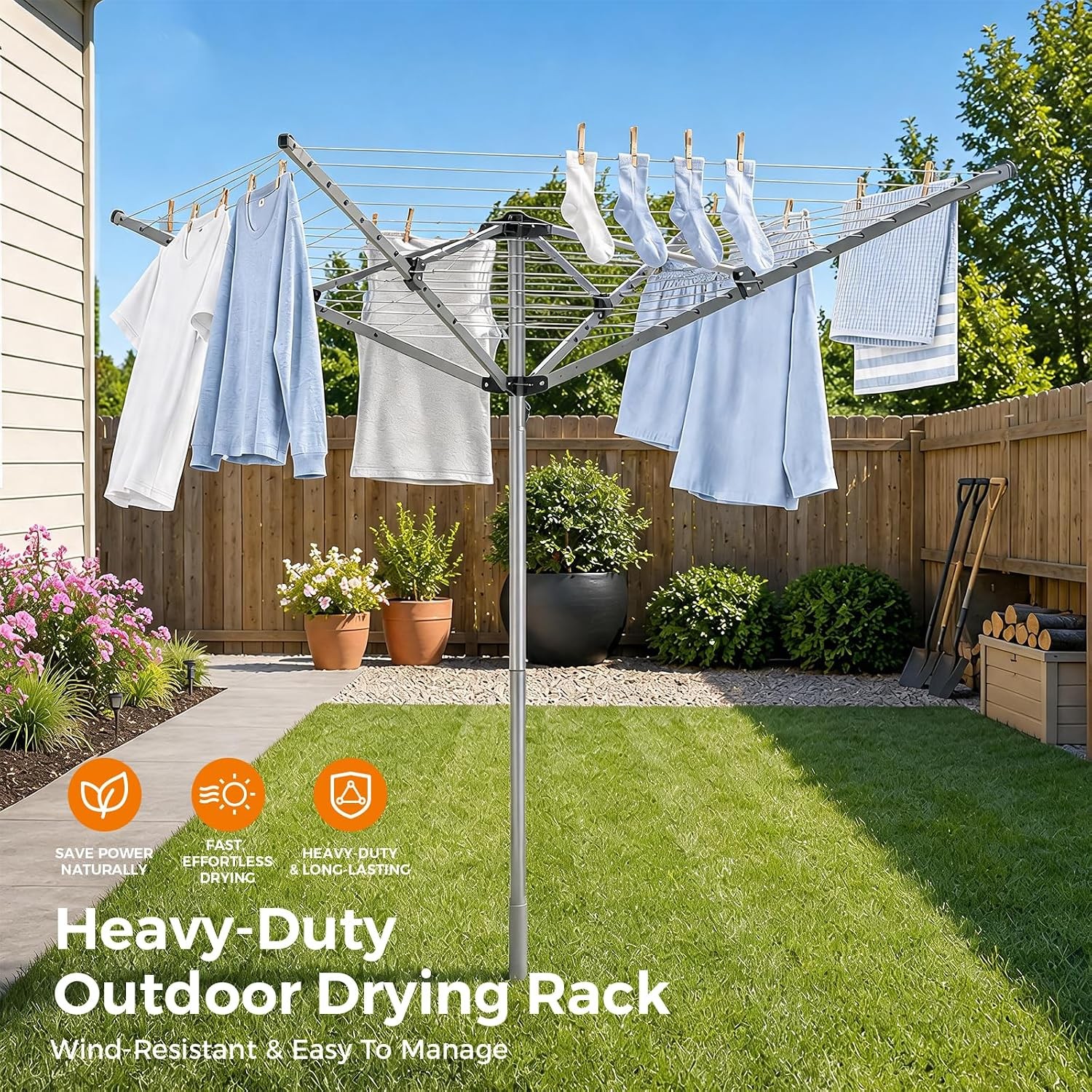 131FT Outdoor Collapsible Drying Rack with 4-Arm Rotary Design