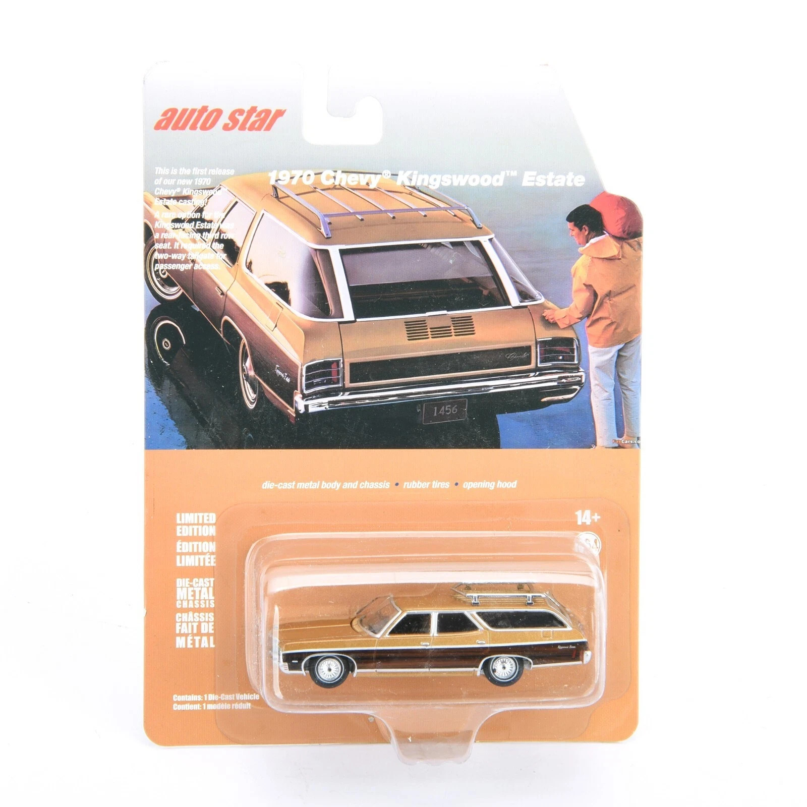 Auto Star 1970 Chevy Kingswood Estate Brown 1/64 Diecast Car Toys Rubber Tires