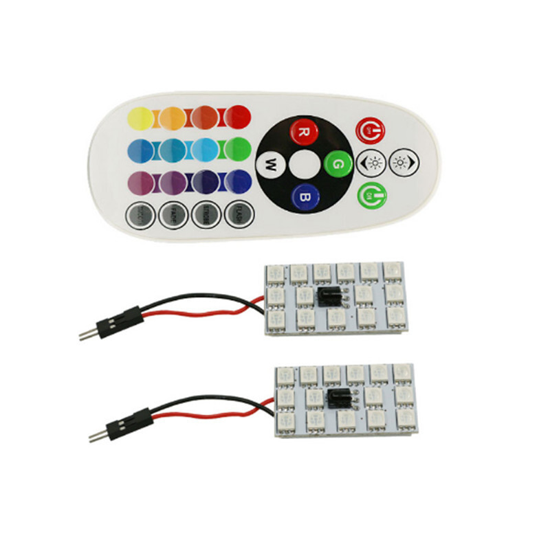 2x RGB LED Bulbs Panel 15-SMD 5050 8 Color Remote Dome Light Map License Plate