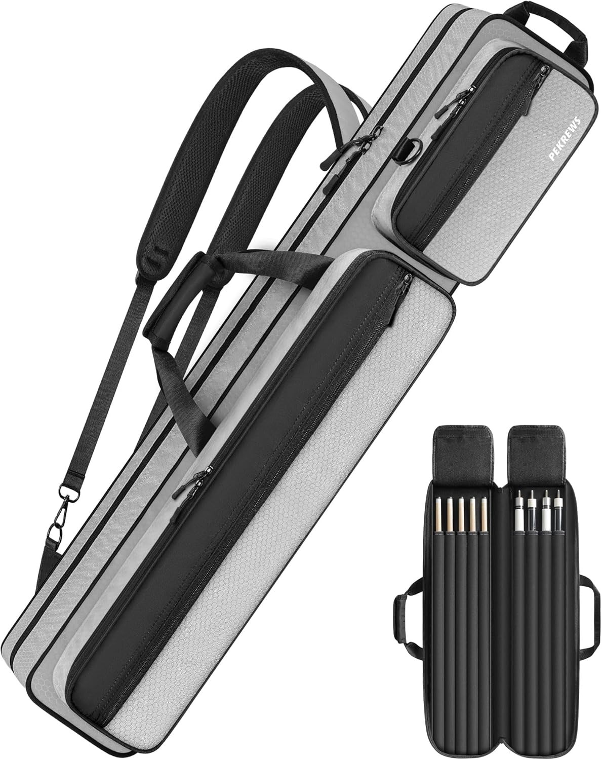 Pool Cue Case, Stick Case 4x5 with 4x5, Grey/Black