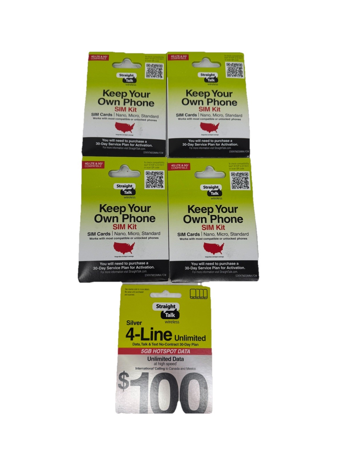 Straight Talk 4-line Unlimited 5gb $100 Activation Kit 4 Sims For Your Phones