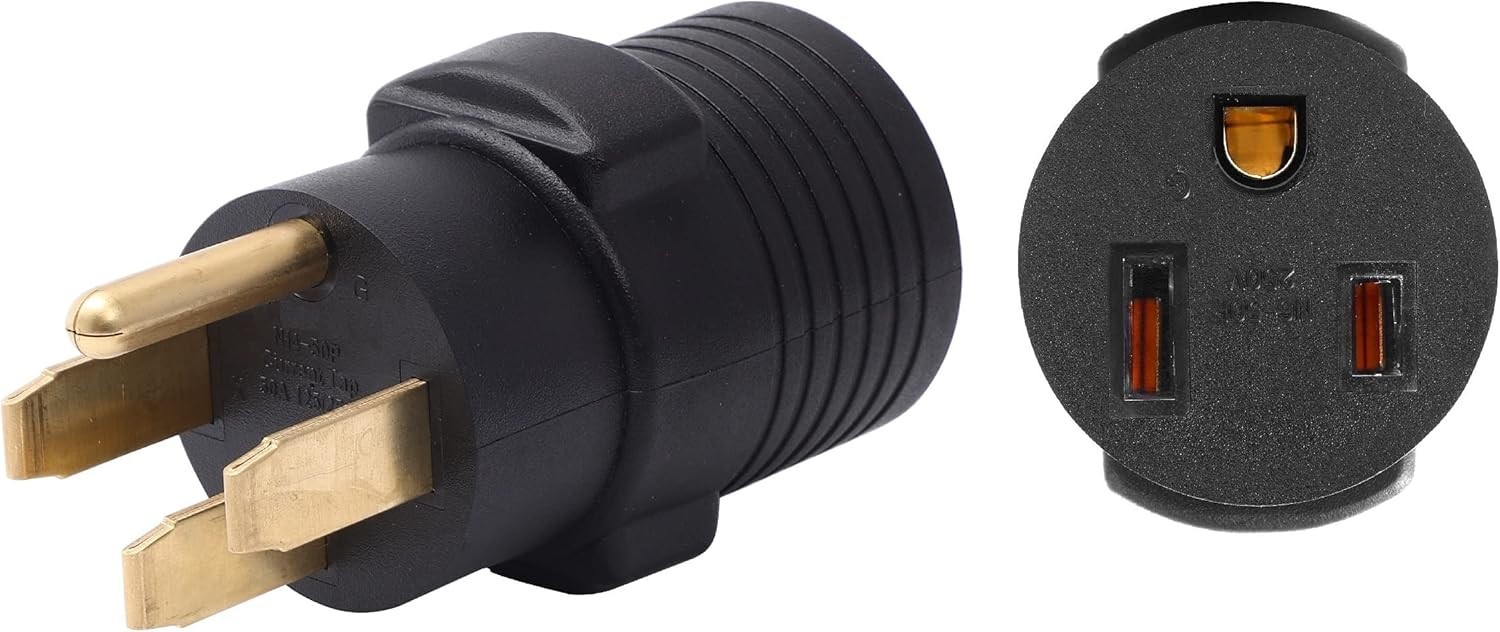 NEMA 14-50P to 6-50R Compact 240V 50 Amp 4 Prong Male Plug to 3 Prong Female NEW