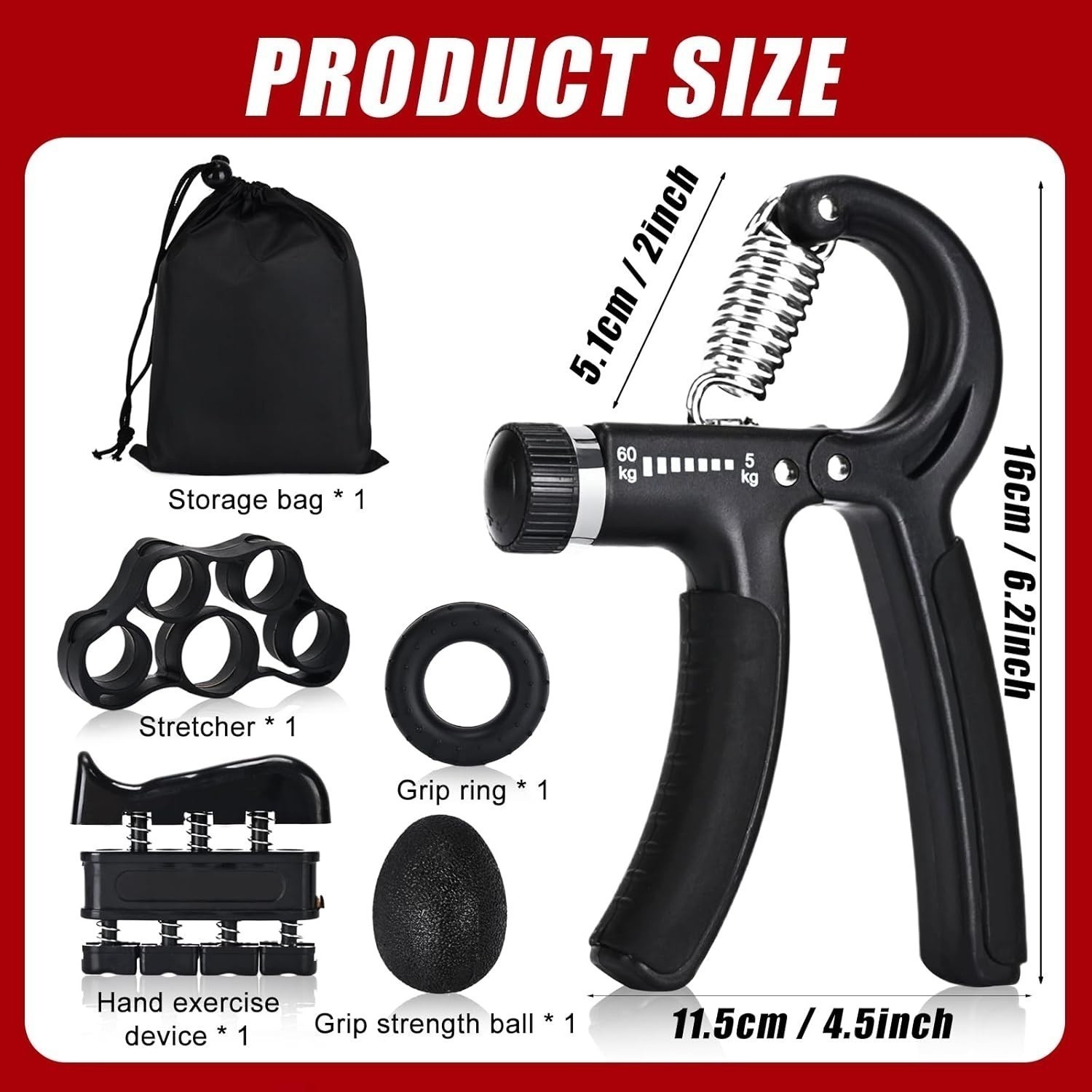 Hand Grip Strengthener Forearm Power Trainer Kit - 5 Pack Adjustable Resistance