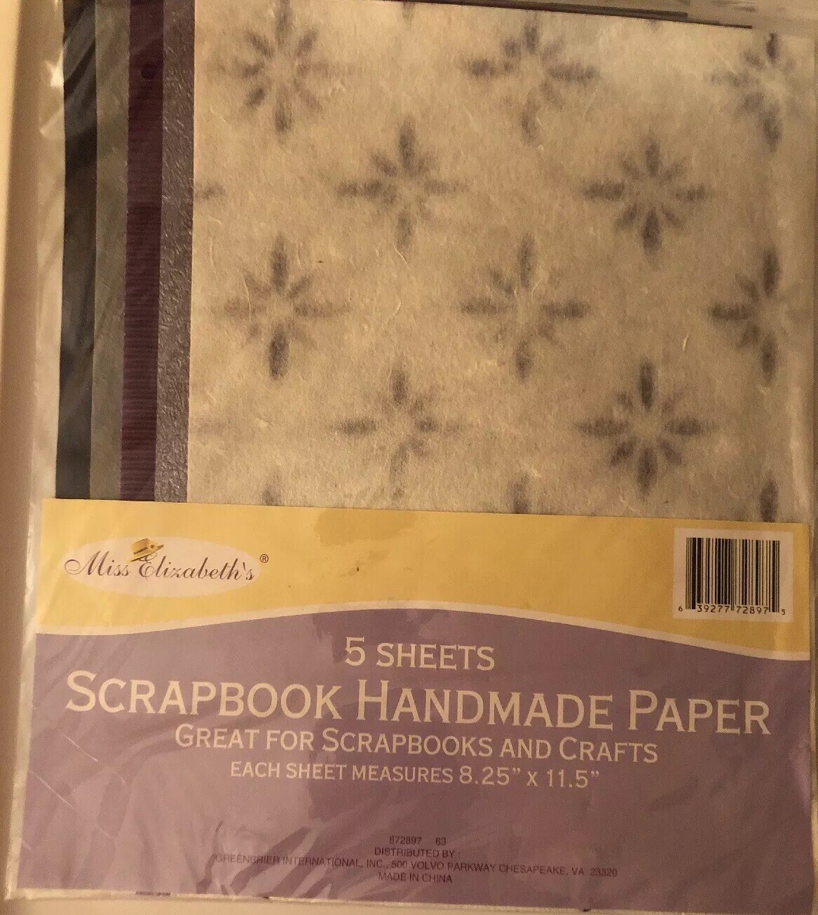 Miss Elizabeth's Scrapbook Handmade Paper 5 Sheets Textured Novelty Grey Palette