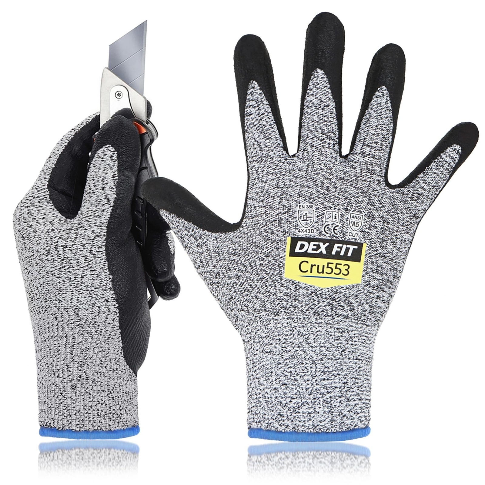 DEX FIT Level 5 Cut Resistant Gloves Cru553, 3D-Comfort Fit, Firm Grip, Thin ...