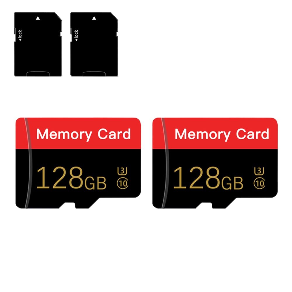 2 Pack Micro Memory Card 128 GB with Adapter, 128GB*2-S1, Red
