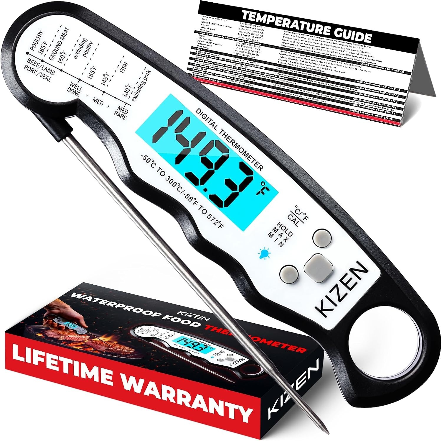 Digital Meat Thermometer 6.2 Inch Waterproof Fast Read Large Display Kitchen