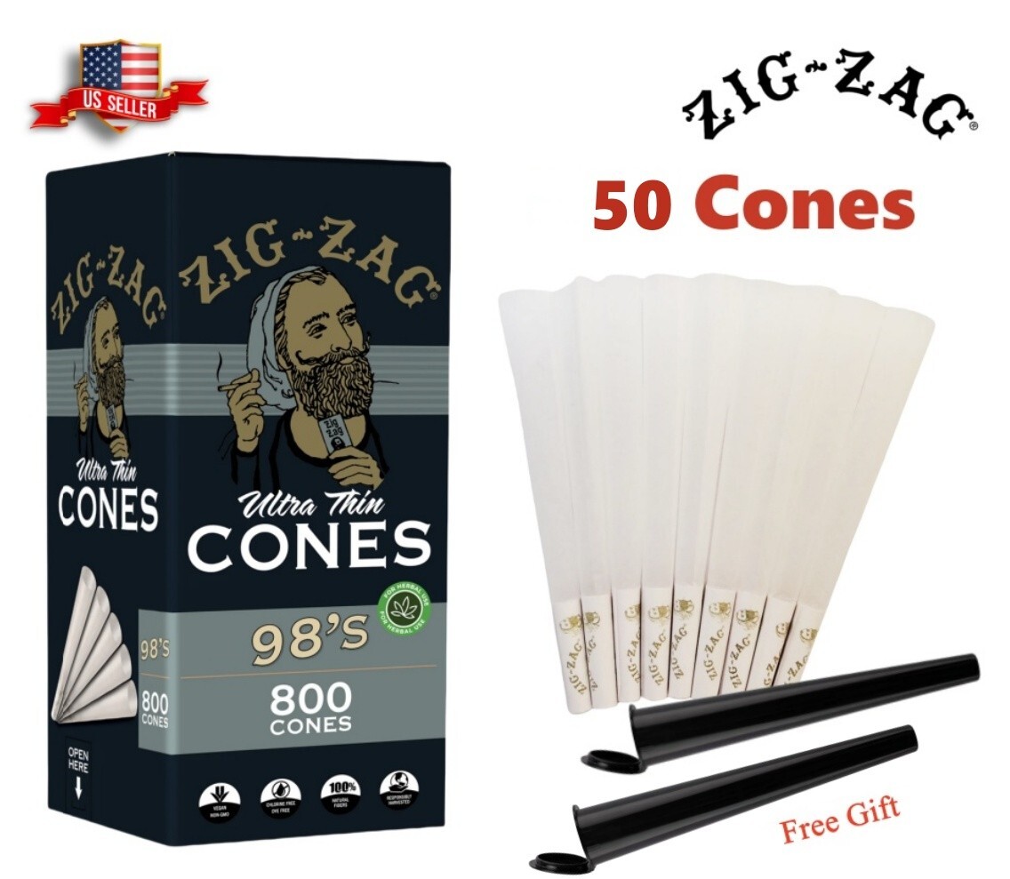Zig-Zag® Ultra Thin Paper Cones 98mm Size 50 Pack & Free 2 Tubes US