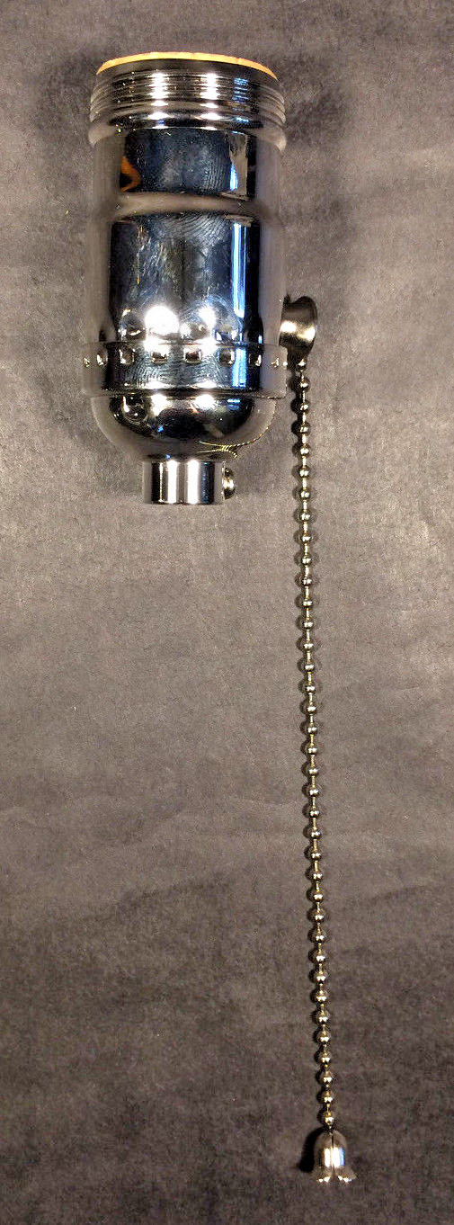 On/Off Solid Brass Pull Chain Early Electric Style Nickel Uno Lamp Socket #285N