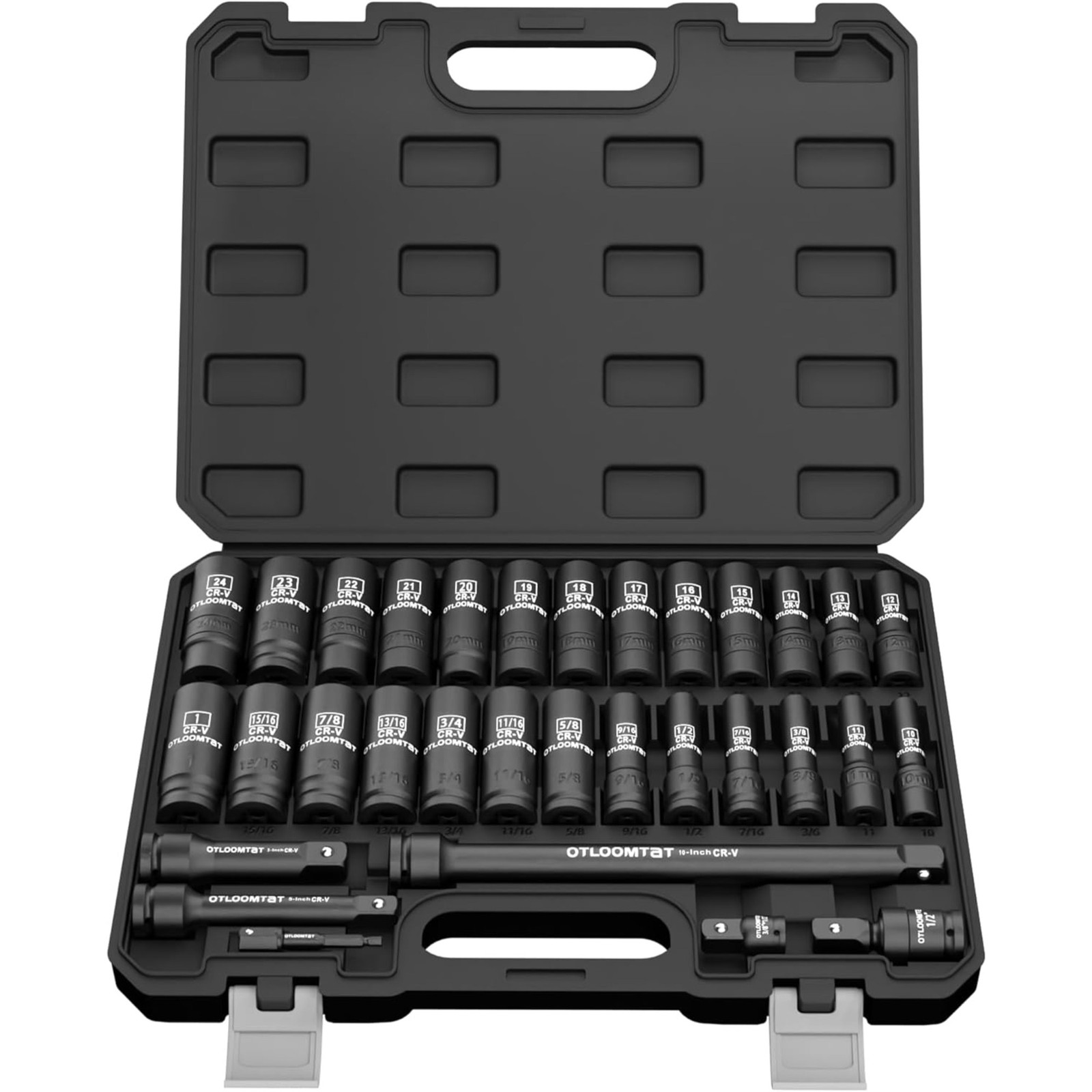 OTLOOMTBT 32PCS 1/2" Drive Impact Socket Set - Heavy Duty Black