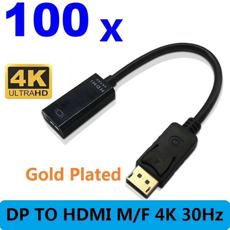 LOT 100 X 10inch/25cm DisplayPort DP Male to HDMI Female Cables Adapter 4K 1080P