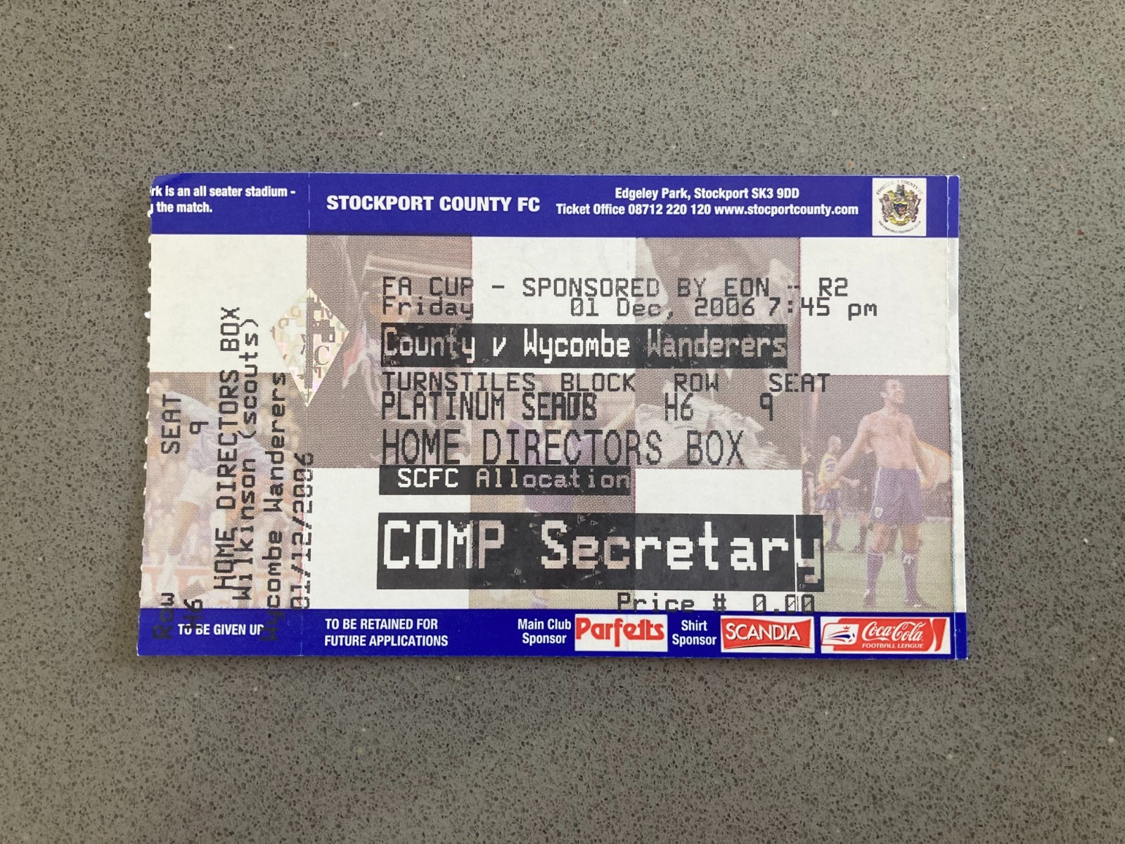 Stockport County v Wycombe Wanderers 2006-07 Match Ticket