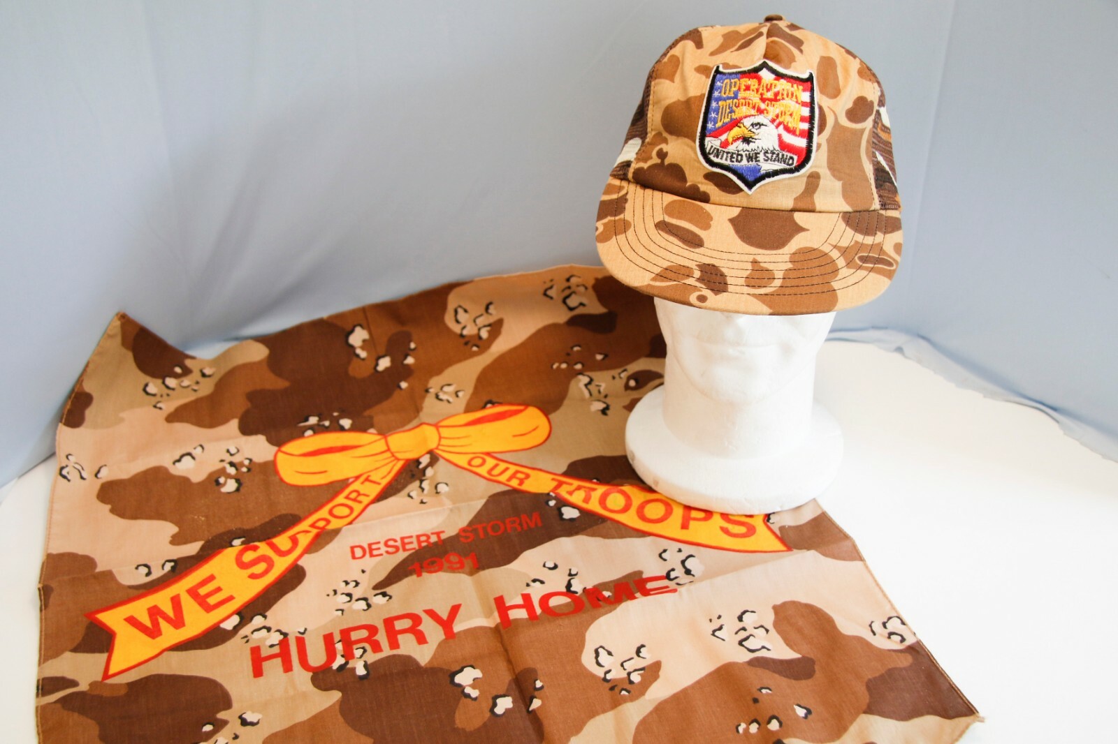 Vintage Operation Desert Storm United We Stand USA Eagle Hat Cap & Scarf