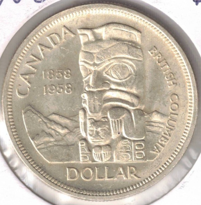 1958 Canada British Columbia Centennial Silver Dollar Coin!