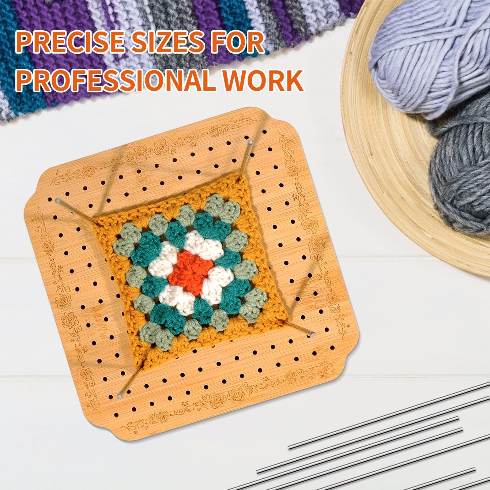 7.6 in Blocking Boards for Crochet Projects with Rose Pattern, Crochet Blocki...