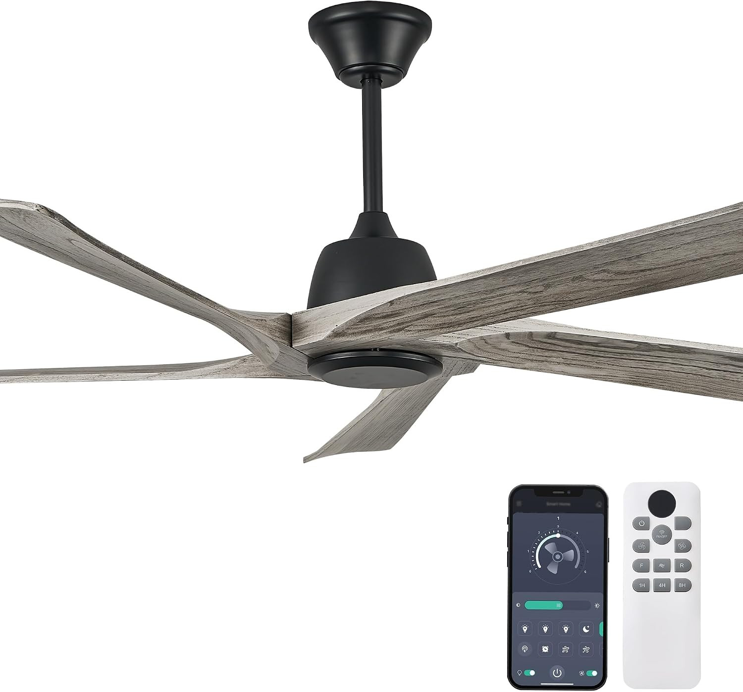 60 Inch Solid Wood Ceiling Fan without Lights (Grey-Wood Blades) | DC Reversible