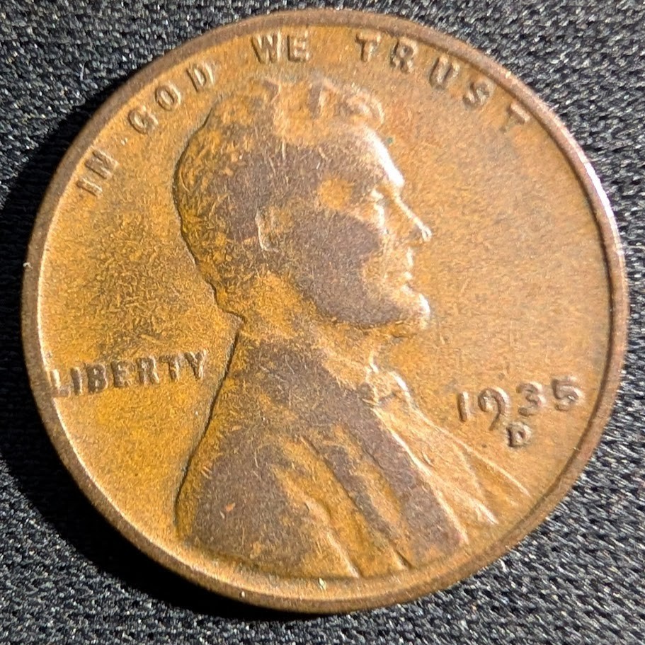 1935-D Wheat Penny Cent Fine or better (F or better) Condition - Single Coin