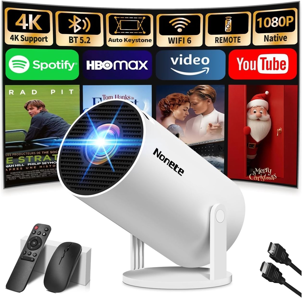 [2026 Upgraded] Mini Projector Support 4K 1080P FHD Auto Keystone 270° Rotatable