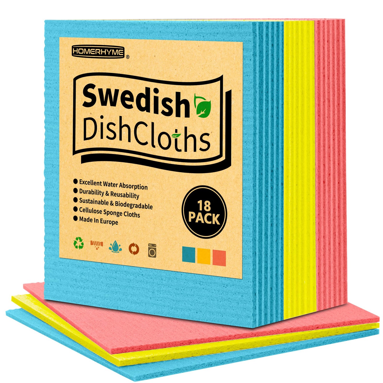 Swedish Dishcloths, 18 Pack Kitchen Towels Dish Rags, Absorbent Swedish Dish ...
