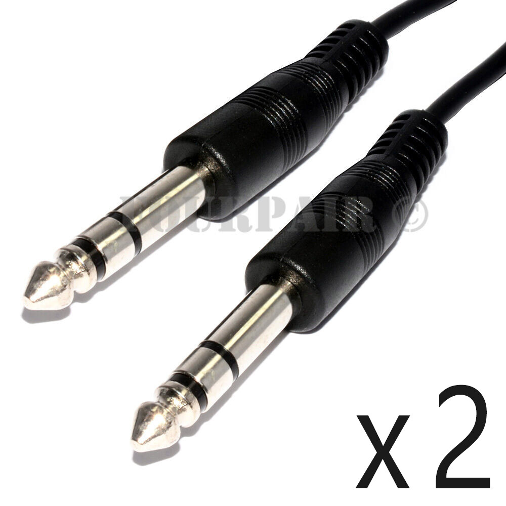 2 PACK 10ft STEREO TRS 1/4" to 6.3mm MALE BALANCED AUDIO PA DJ PATCH CABLE CORD