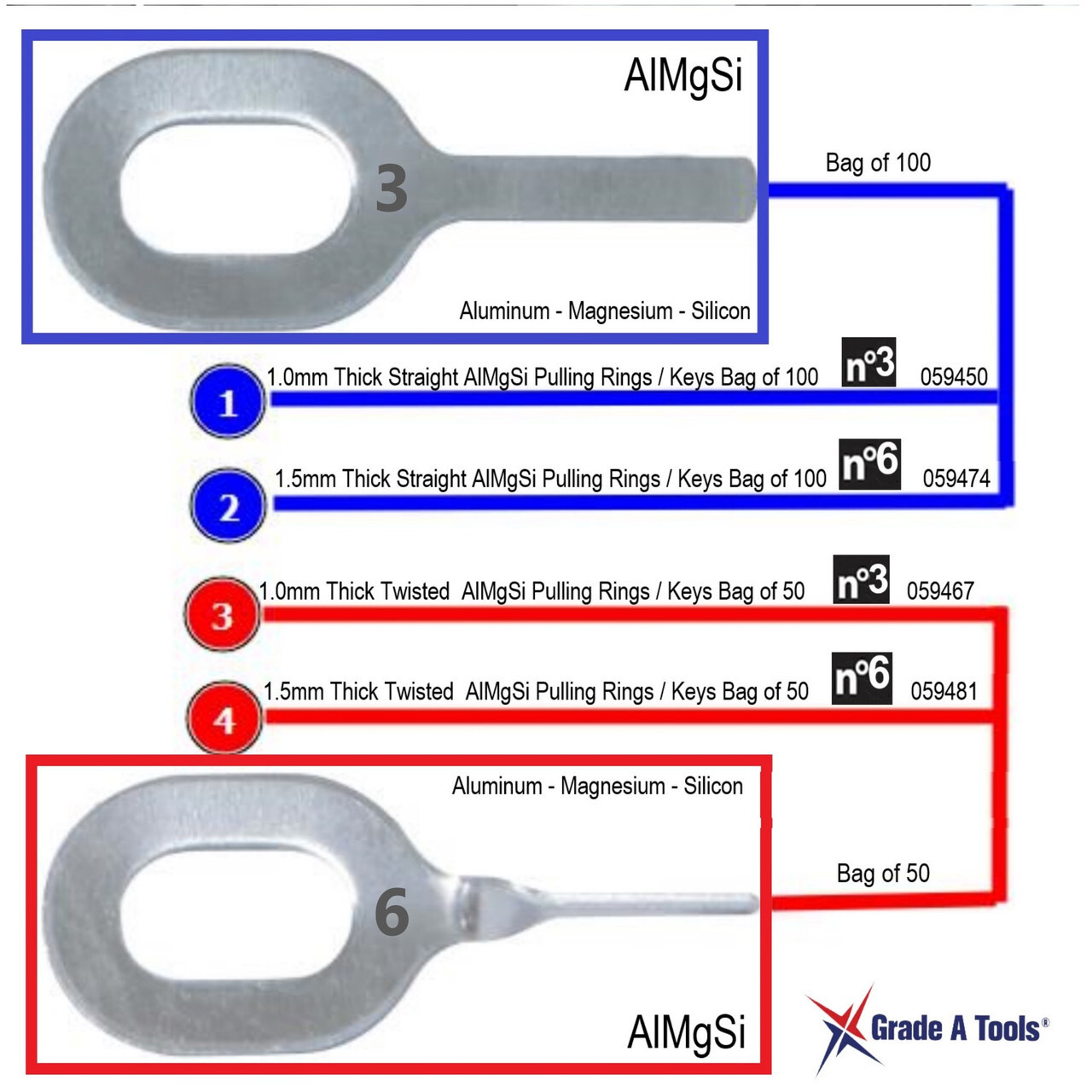 AlMgSi Aluminum - Silicon Dent Pulling Rings Keys - Straight & Twisted