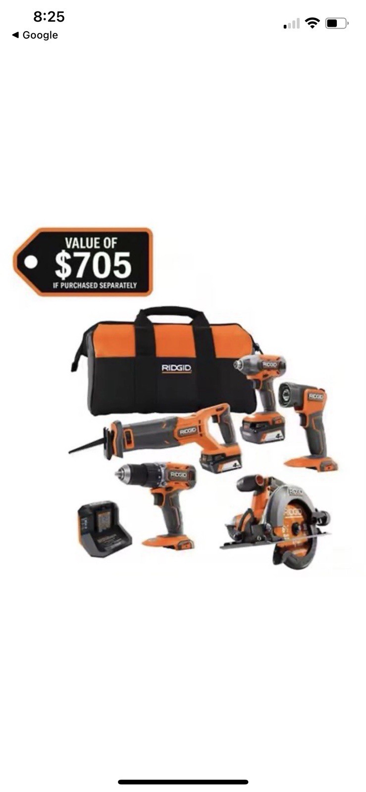 RIDGID 18V CORDLESS 5-TOOL COMBO KIT W/ 2 BATTERIES, CHARGER & MORE R96255 NEW!!