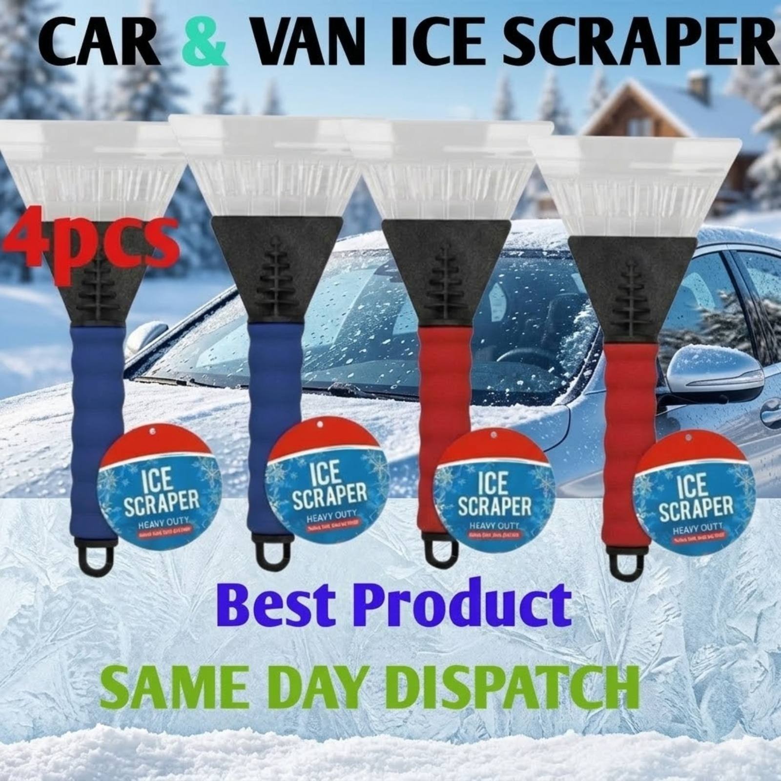 4PCS HeavyDuty Ice Scraper Window Windscreen Frost Snow Removal Icer For Car Van