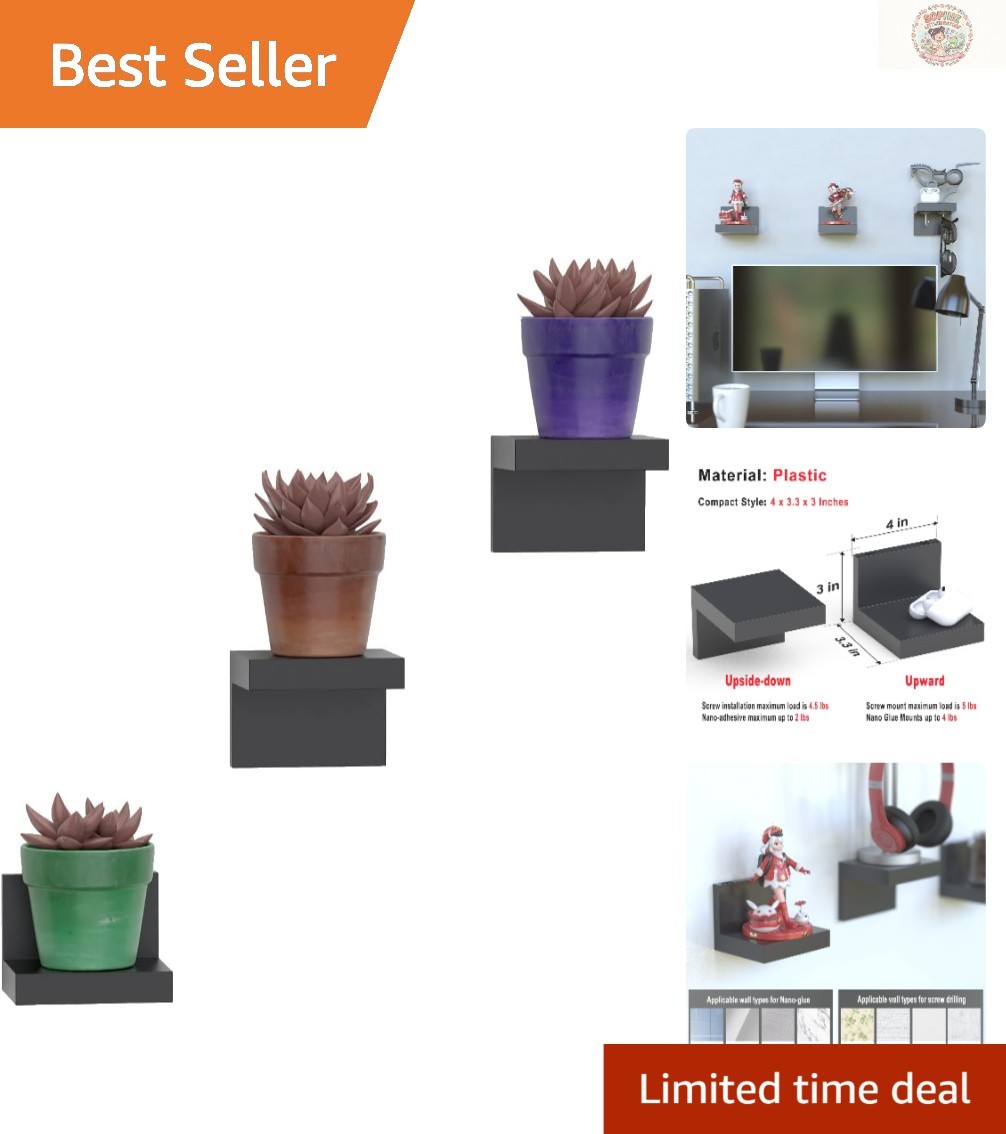 Adhesive or Screw Floating Shelves - Perfect for Dorms and Small Spaces, 3 Pack