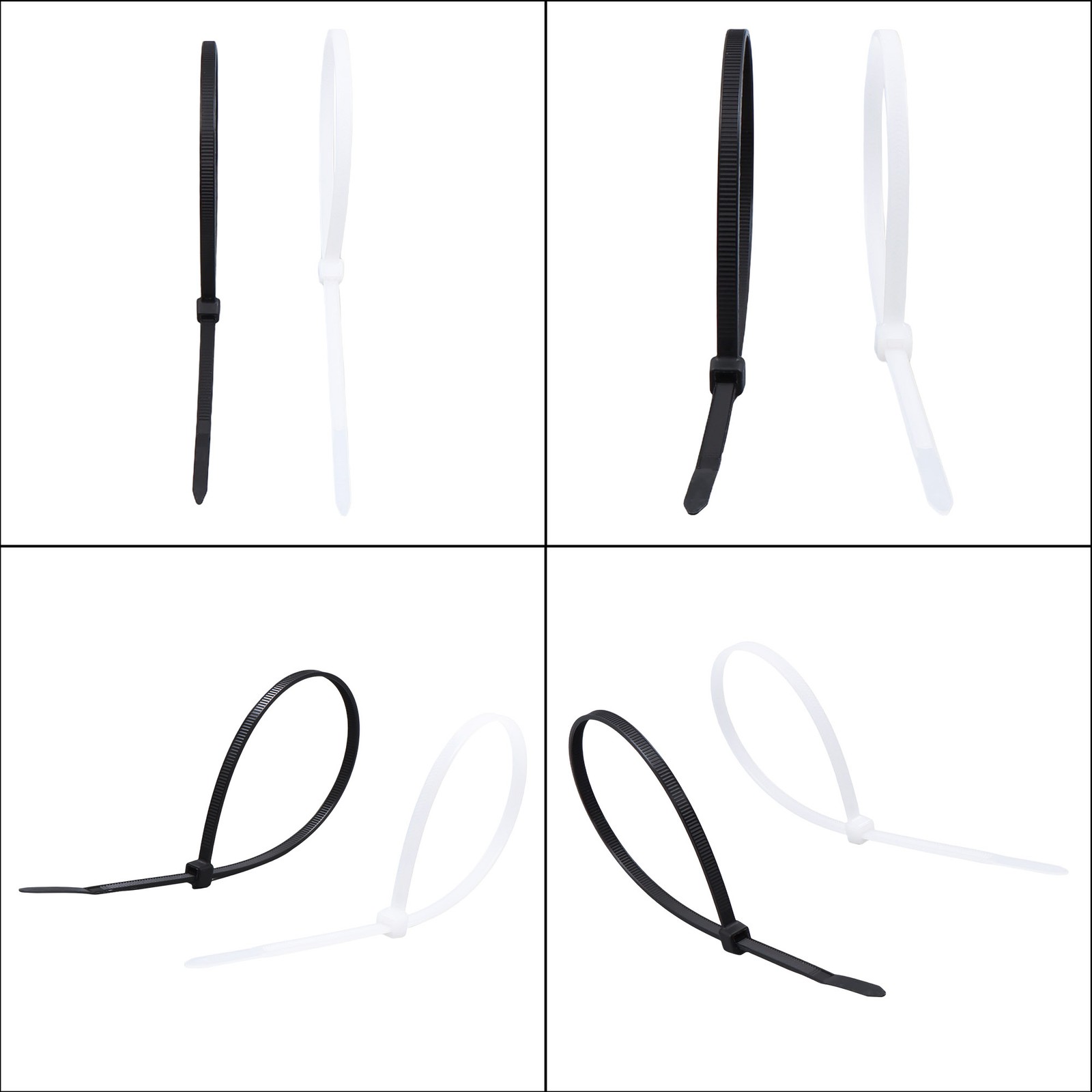 Nylon Self-locking Cable Ties 12" 50 lbs — 1000-Pack Black, 100-Pack White