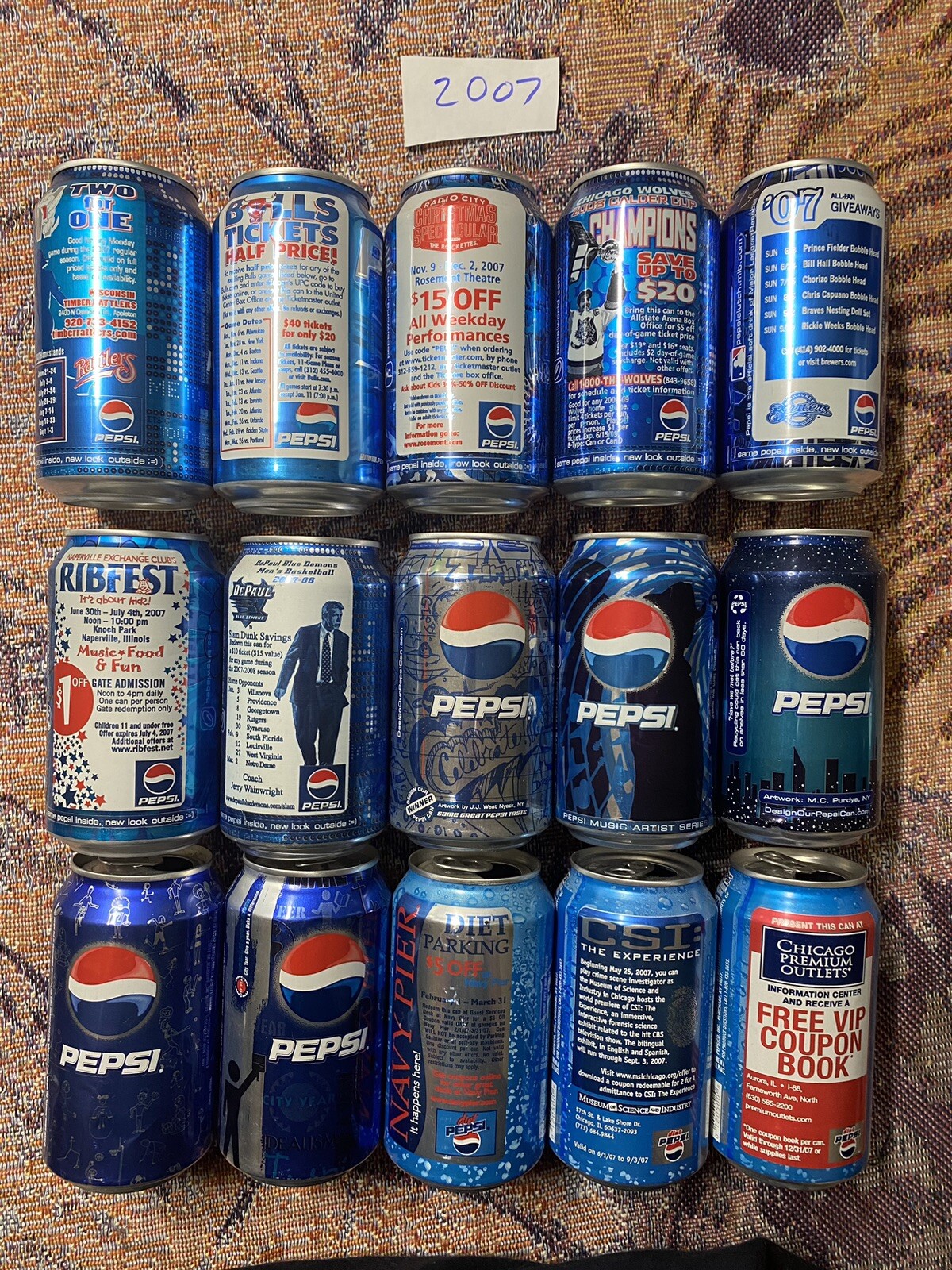 Pepsi Promotional & Commemorative soda pop cans from 2007 (sold Separately)